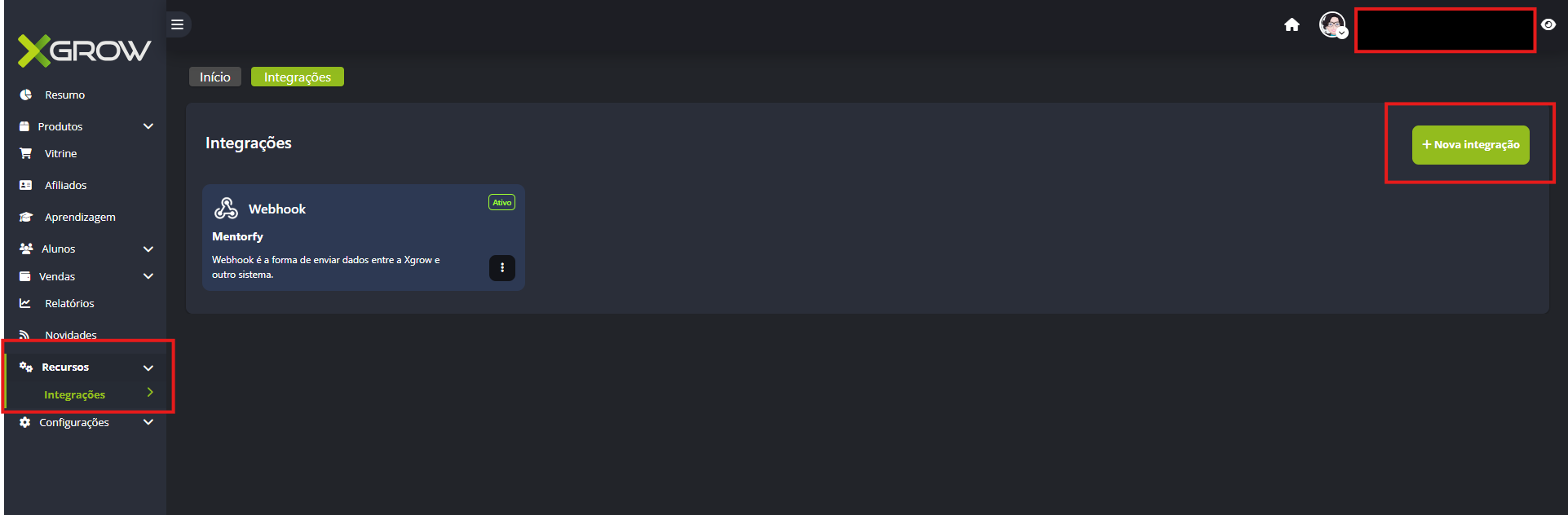 cadastro de webhook