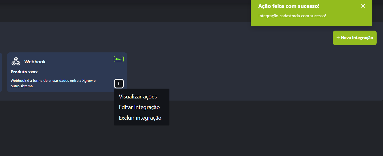 Integração cadastrada