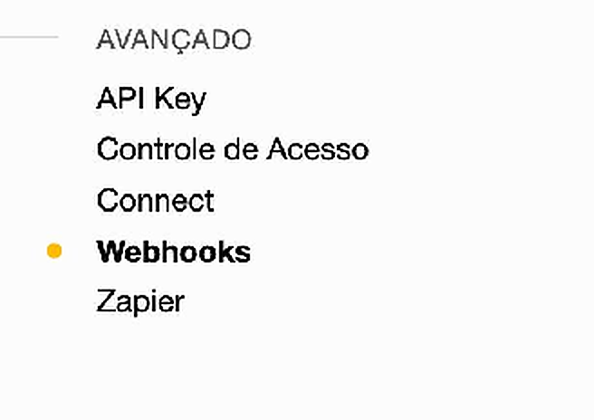 Menu Webhooks no MyEduzz